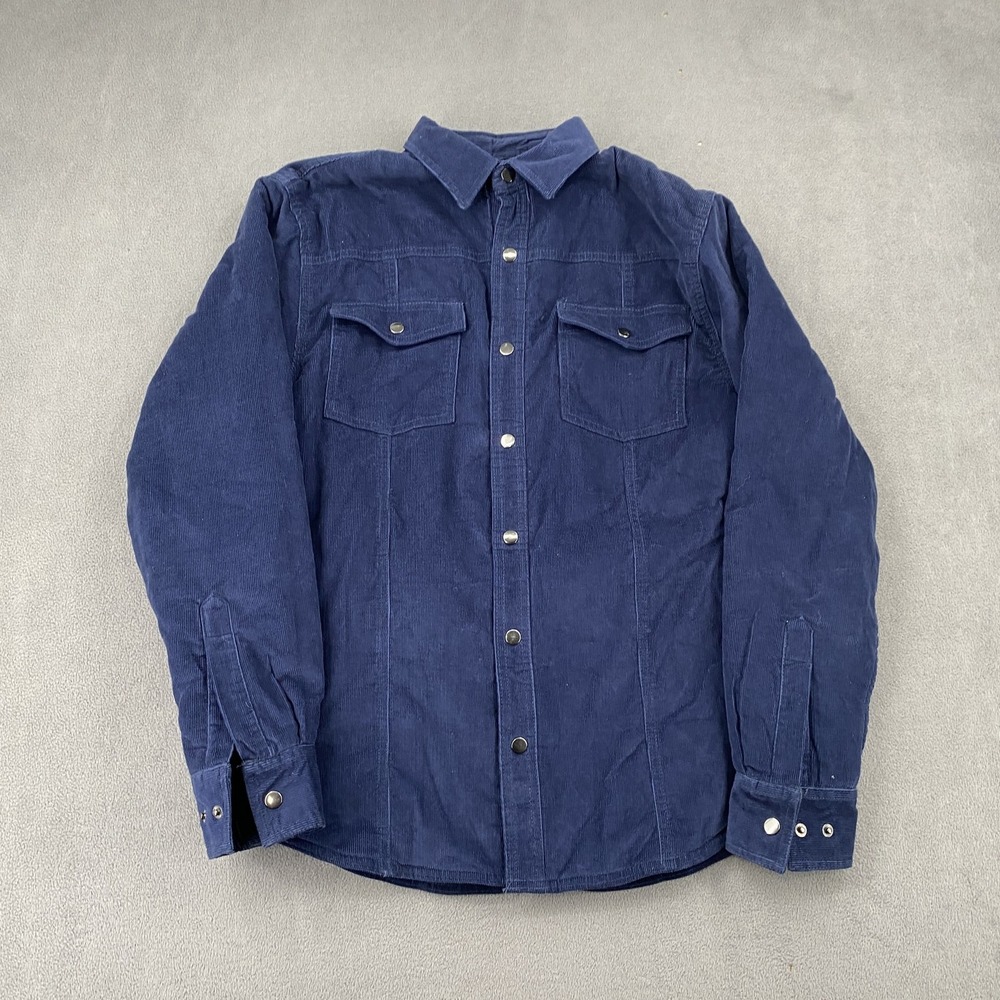 Great Northwest Mens Corduroy Fleece Lined Shirt Jacket Navy Blue Snap S NWT